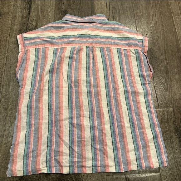 Women's Orvis Ladies Short Sleeve Button Up Linen Blend Shirt Top Stripe S - Picture 14 of 15